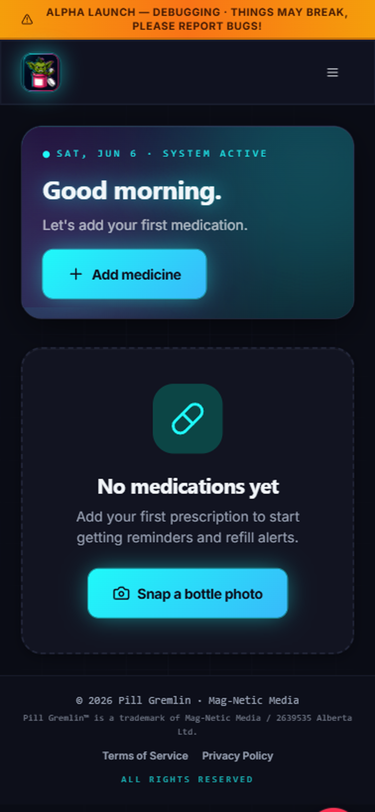 Pill Gremlin app — Your day at a glance
